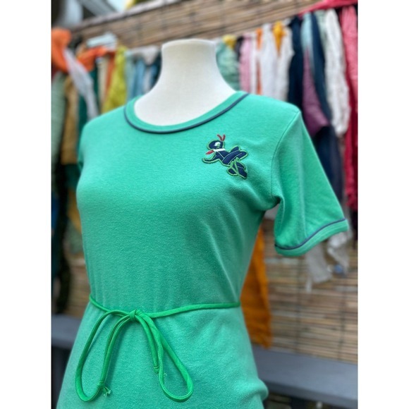 Vintage 1970s Grasshopper Appliqué Two Piece‎ Set Tee & Skirt Green Blue Novelty - Picture 2 of 12